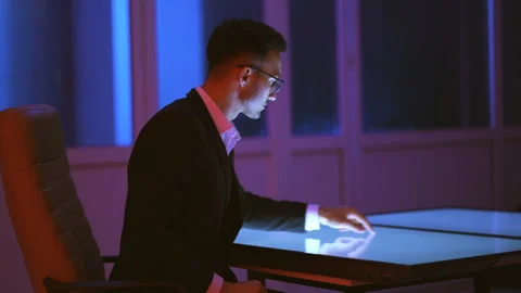 The businessman working with a touchscreen screen Stock Footage 100559956