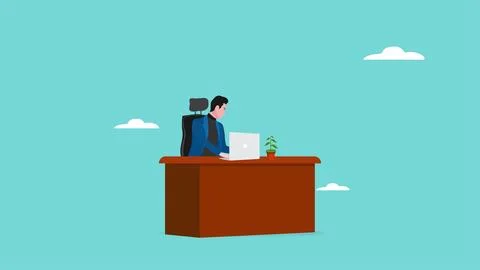 Businessman working using laptop at work desk concept vector illustration Illustrazione stock
