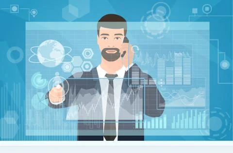 Businessman working using virtual media interface workspace. Man Businessman Stock Illustration