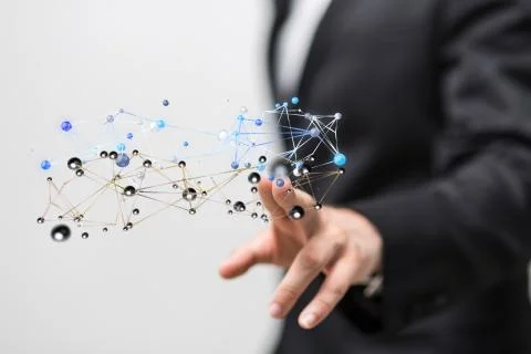 Businessman working with a virtual projection of computing cloud Stock Photos