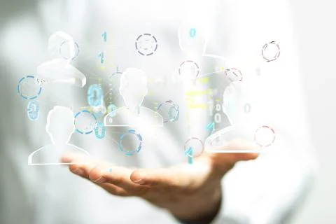 Businessman working with a virtual projection of network connection structure Illustrazione stock