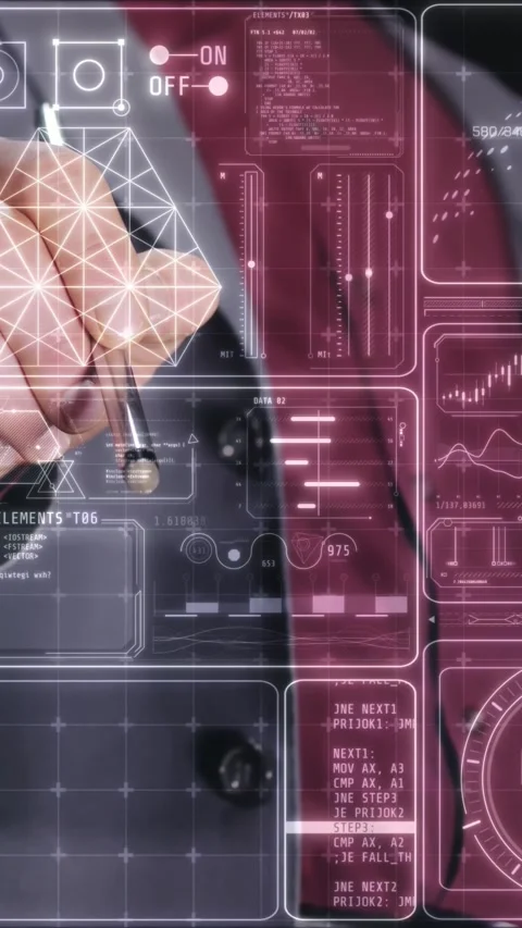 Businessman working with virtual touchscreen and global futuristic interface Stock Footage 345667057