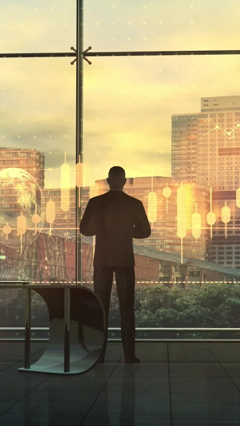 A businessman works with an array of data, 3D render. Stock Footage 247374044