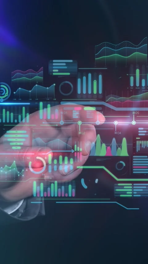 Businessman works with data array virtual infographics. Stock Footage 249657228