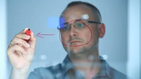 Businessman Write Algorithm Diagram On Transparent Screen Stock Footage 156524476