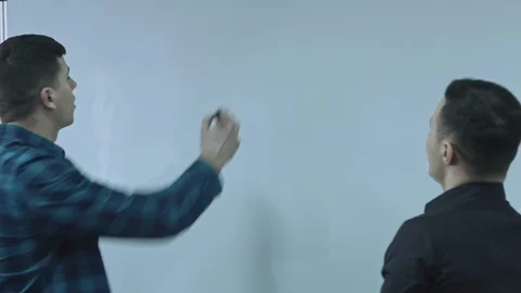 Businessman writing a function and putting his ideas on white board during a 스톡 동영상 105810454