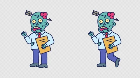 Businessman zombie holds folder waves his hand and walks. Transparent backg.. Stock Footage 346035967