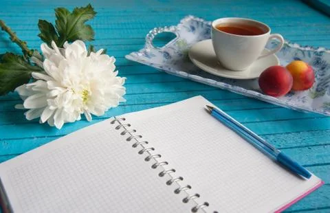 Businessman's breakfast on a blue table Stock Photos