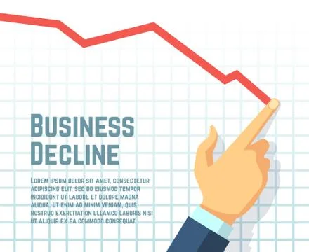 Businessmans hand drawing decrease graph. Profit decline and downward sales Stock Illustration