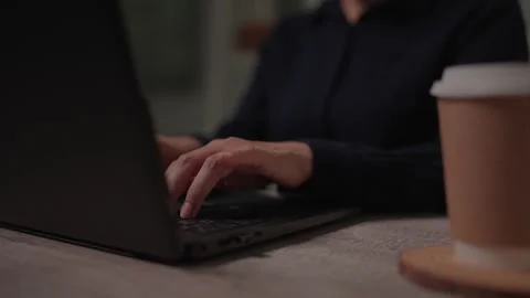 Businessman's hands typing on a computer keyboard to search for information.  Stock Footage 262849835