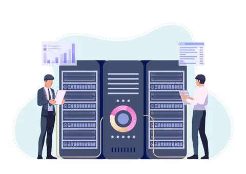 Businessmans or Engineer Working in Data Center Room Stock Illustration