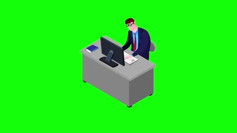Businessmen 06 sitting and working with computer green screen Video stock 252192891