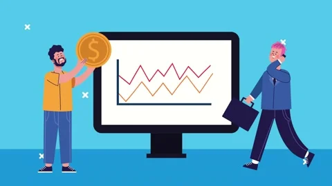 Businessmen analyzing financial data and growth statistics on computer scre.. Stock Footage 338426454