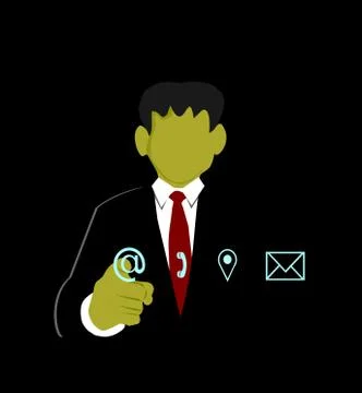 Businessmen are pressing on future computer screens black background Illustrazione stock