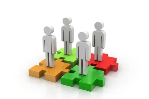 Businessmen are standing on different colored puzzle pieces Free Stock Illustration