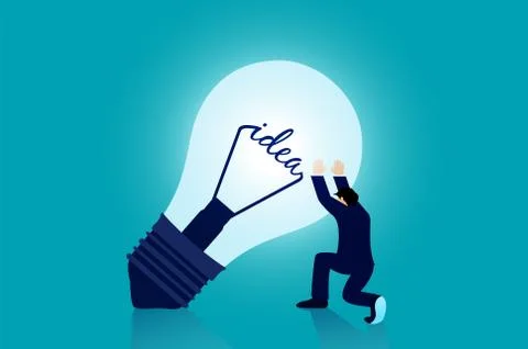Businessmen are trying to push forward the light bulb up. Modern ideas, creat Stock Illustration