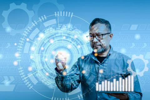 Businessmen are using technology to run their businesses in marketing, inve.. Foto stock