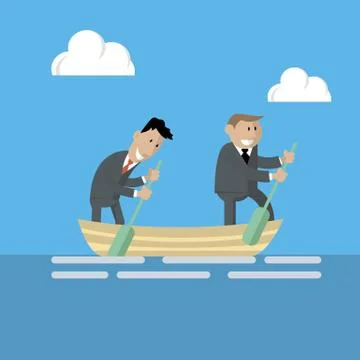 Businessmen are working in a team in the same boat Stock Illustration