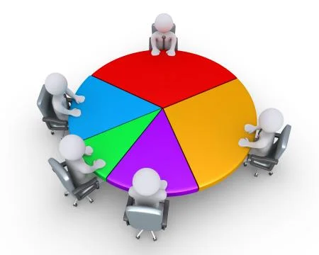 Businessmen around pie chart Stock Illustration