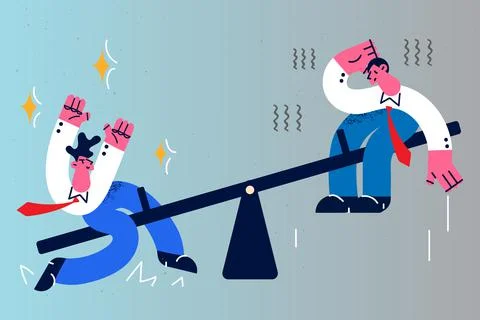 Businessmen balance on children swing Stock Illustration