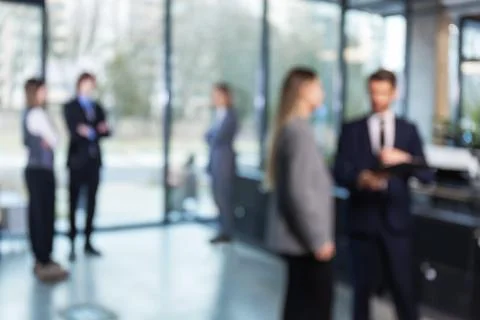 Businessmen blur in the workplace or work space of table in office room with  Stock Photos