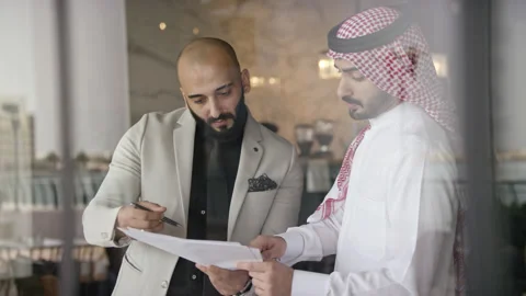 Businessmen in a cafe. Stock Footage 152974481