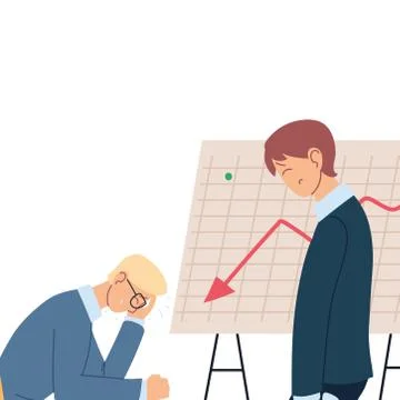 Businessmen cartoons with headache and decrease arrow on board vector design Stock Illustration