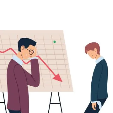 Businessmen cartoons with headache and decrease arrow on board vector design 库存插图