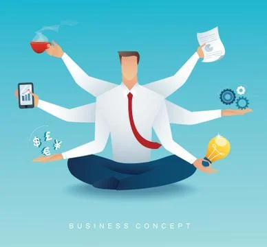 Businessmen character multitasking hard work by six arms Stock Illustration