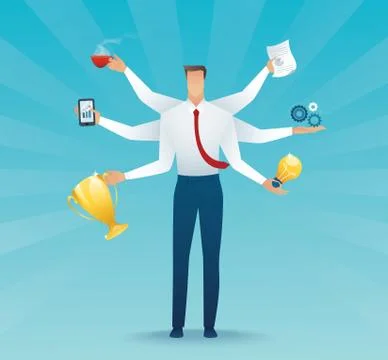 Businessmen character multitasking hard work Illustrazione stock