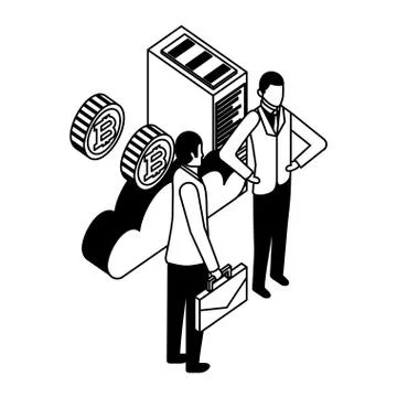 Businessmen with cloud computing and set icons Stock Illustration