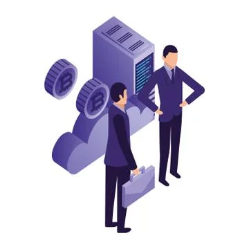 Businessmen with cloud computing and set icons Stockillustratie