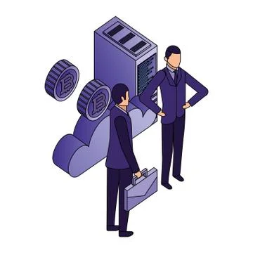 Businessmen with cloud computing and set icons Stock Illustration