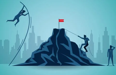 Businessmen competing go to target red flag on the Mountain. business finance イラスト素材