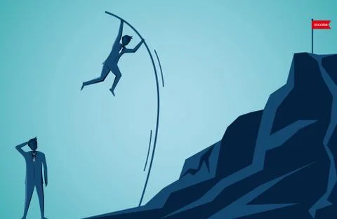 Businessmen competition are jumping using Wood to help go to the red flag tar Stock Illustration
