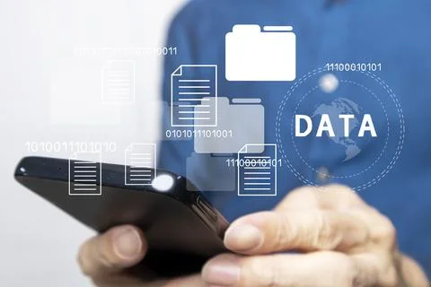 Businessmen connect to a large network of data to manage their business. Stock Photos