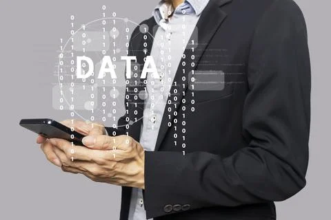 Businessmen connect to a large network of data to manage their business. Stock Photos