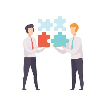 Businessmen connecting puzzle elements, teamwork and partnership concept vector 스톡 일러스트