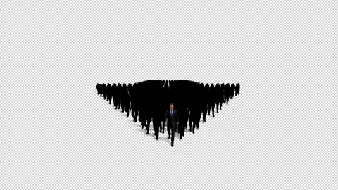 Businessmen crowd forming arrow shape pointing down, hd, Alpha Channel Stock Footage 196439876