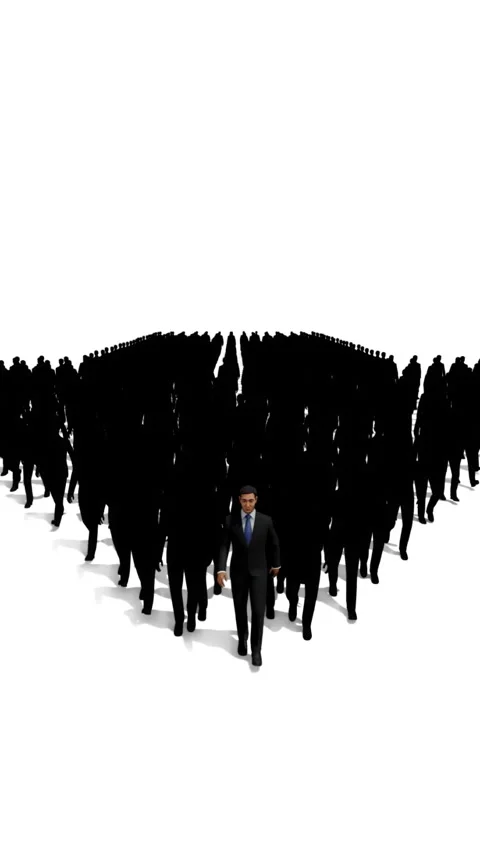 Businessmen crowd forming arrow shape pointing down, vertical video Stock Footage 268807799