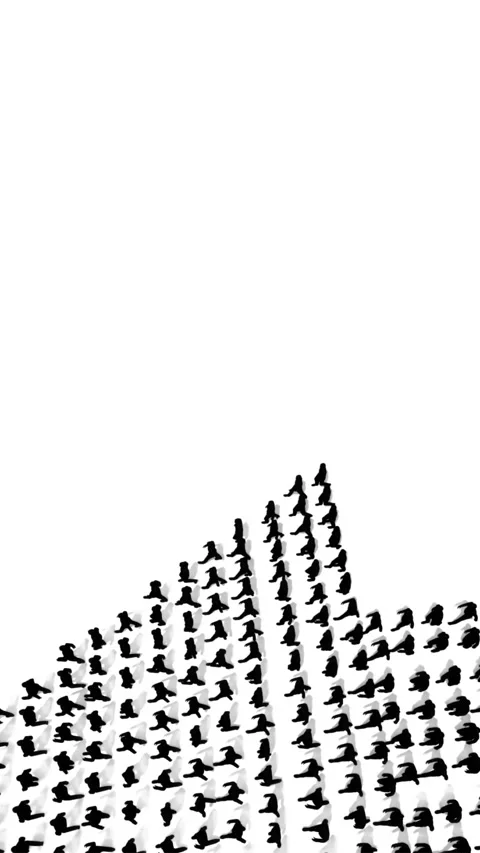 Businessmen crowd forming arrow shape pointing up, vertical video, on white Stock Footage 307914913