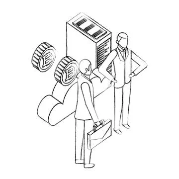 Businessmen database server cloud storage bitcoin network Illustrazione stock