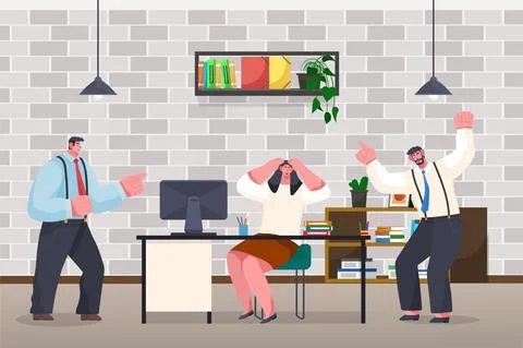 Businessmen experiencing stress at work because of the deadline and office chaos Stock Illustration