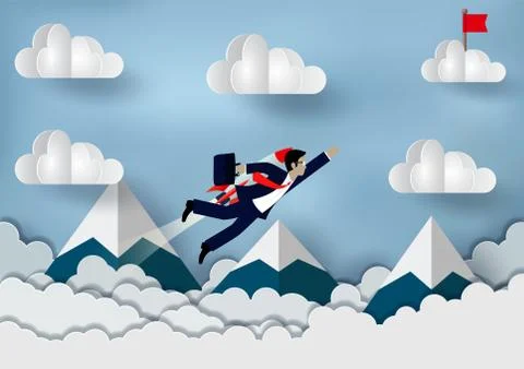 Businessmen flying with rocket engines forward to goal to achieve success. bu Stock-Illustration