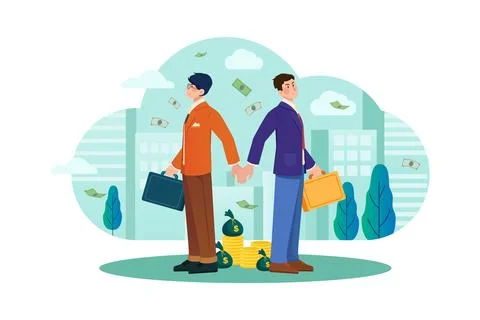 Businessmen handshaking back to back Stock Illustration