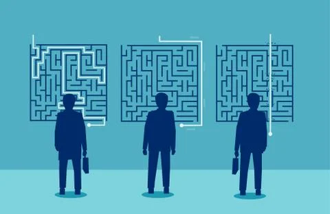 Businessmen have a different solution for a challenging labyrinth Stock Illustration