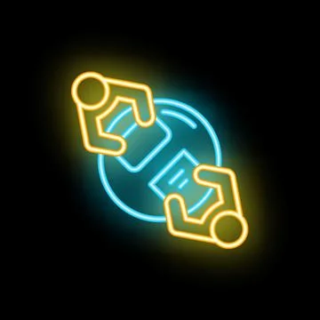 Businessmen having a meeting sharing documents neon sign style icon Stock Illustration
