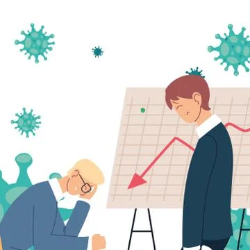Businessmen with headache and decrease arrow on board vector design Illustrazione stock