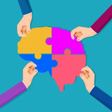 Businessmen help to solve brain puzzles. Helping to solve problems Illustrazione stock
