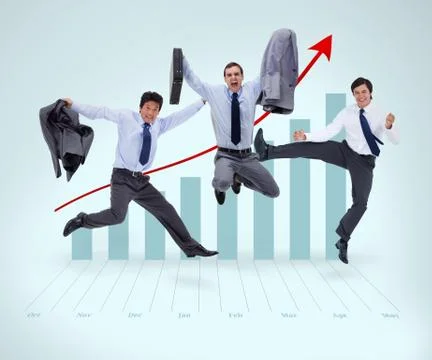 Businessmen jumping against a graphical presentation Stock Illustration